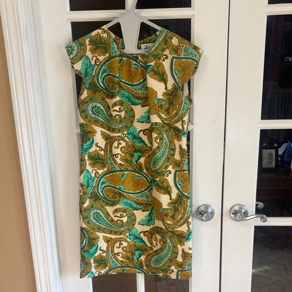 Milly of New York Green and Gold Paisley Mini Dress